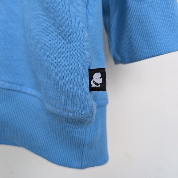 Karl Lagerfeld Rhinestone Logo Puff Shoulder 3/4 sleeve sweater Sz S - Picture 2 of 15